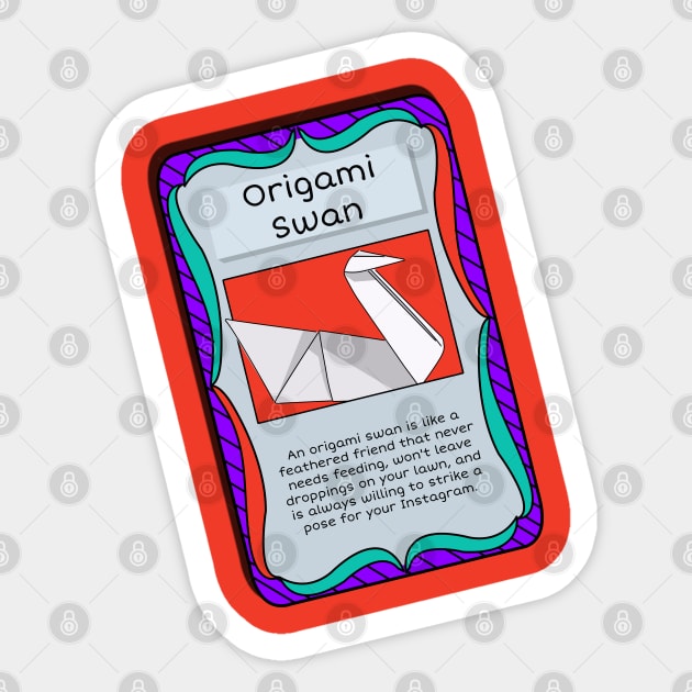 Origami Trading Card - Swan Sticker by Fun Funky Designs